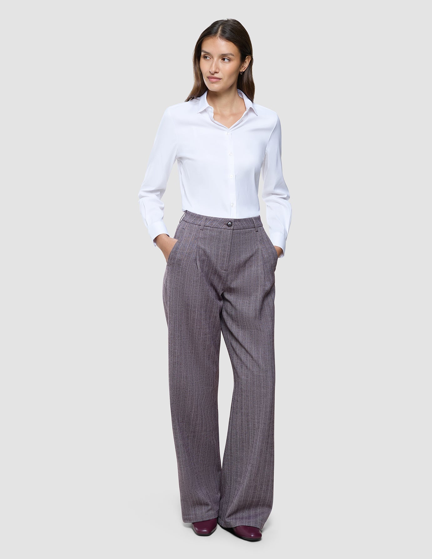 Women Serene Pants Wide Pink Winery Herringbone